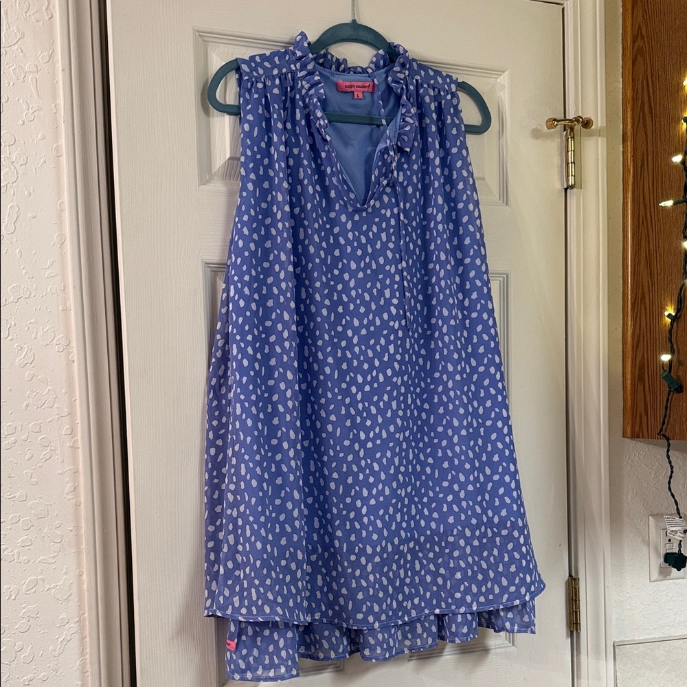 Simply Southern Blue Midi Dress with White Dot Print